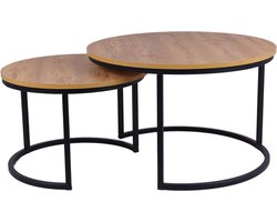 MaximaVida ronde salontafel set Kiev 58 en 45 cm - rustiek eikenhout fineer