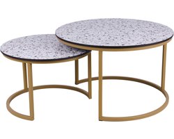 MaximaVida ronde salontafel set Lucca XL 75 en 58 cm champagne goud – HPL terrazzo look