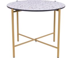 MaximaVida salontafel Lucca 49 cm kruisframe champagne goud - HPL terrazzo look