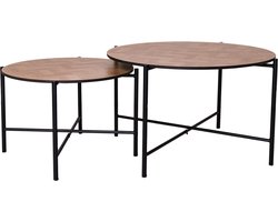 MaximaVida salontafel set Copenhagen 62 en 49 cm kruisframe zwart - HPL fishbone look