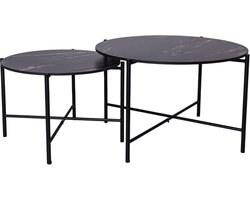 MaximaVida salontafel set Firenze 62 en 49 cm kruisframe zwart - zwart HPL marmer look