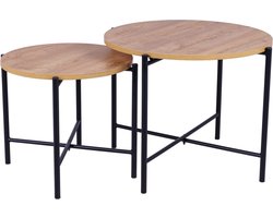 MaximaVida salontafel set Kiev 62 en 49 cm kruisframe zwart - eikenhout fineer