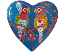 Maxwell & Williams hartvormig bordje met ara-motief, in geschenkdoos, porselein, blauw, 15,5 cm, "Love Hearts" van Donna Sharam
