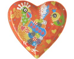 Maxwell & Williams hartvormig bordje met Chicken Dance-motief, in geschenkdoos, porselein, oranje, 15,5 cm, "Love Hearts"