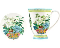 Maxwell & Williams Jardin Mok + Onderzetter Orchid - Wit - 300ml - Vaatwasserbestendig