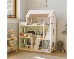 Maxx Kidz - Houten Poppenhuis met Meubels - Dollhouse van Hout - Kinderspeelgoed voor Jongens en Meisjes - Inclusief Accessoires & Led Strip - 80 cm