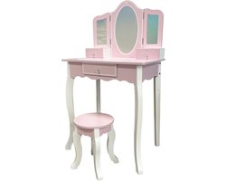 Maxx Kidz Kaptafel Kind met Spiegel - Roze Houten Kinder Make Up Tafel met Krukje - Schminktafel voor Kinderen - Meisjes Speelgoed vanaf 3 jaar