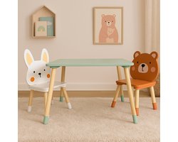 Maxx Kidz Kindertafel met 2 Stoeltjes - Speeltafel voor Kinderen - Ideaal als Tekentafel - Peuter Stoeltje met Tafel - Kindermeubels van Hout - Wit Blauw en Bruin