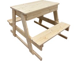 Maxx Kidz Picknicktafel voor Kinderen - Kindertafel met 4 Plekken - Kinder Speeltafel van Hout - Tuintafel Kind voor Binnen en Buiten - Met Zandbak en Krijtbord