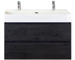 Maxx XL Badmeubelset 100 cm - Black Oak - Wastafel Kube 2 Kraangaten