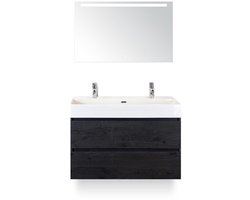 Maxx XL Badmeubelset 100 cm - Black Oak - Wastafel Kube 2 kraangaten - met Sence Spiegel