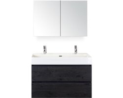Maxx XL Badmeubelset 100 cm - Black Oak - Wastafel Kube 2 Kraangaten met Spiegelkast