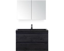 Maxx XL Badmeubelset 100 cm - Black Oak - Wastafel Lucca 1 Kraangat met Spiegelkast