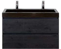 Maxx XL Badmeubelset 100 cm - Black Oak - Wastafel Lucca 2 Kraangaten