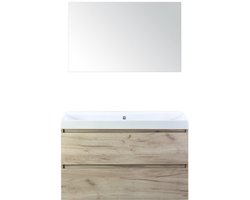 Maxx XL Badmeubelset 100 cm - Craft Oak - Wastafel Just Zonder Kraangat met Spiegel