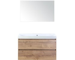 Maxx XL Badmeubelset 100 cm - Natuur Eiken - Wastafel Just Zonder Kraangat met Spiegel