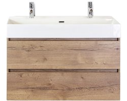 Maxx XL Badmeubelset 100 cm - Natuur Eiken - Wastafel Kube 2 Kraangaten