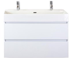 Maxx XL Badmeubelset 100 cm - Wit Hoogglans - Wastafel Kube 2 Kraangaten