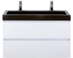 Maxx XL Badmeubelset 100 cm - Wit Hoogglans - Wastafel Lucca 2 Kraangaten