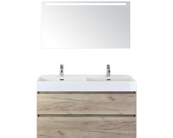 Maxx XL Badmeubelset 120 cm - Craft Oak - Wastafel Kube Dubbel 2 Kraangaten met Sence Spiegel