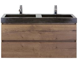 Maxx XL Badmeubelset 120 cm - Tabacco - Wastafel Lucca Dubbel 2 Kraangaten