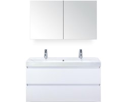 Maxx XL Badmeubelset 120 cm - Wit Hoogglans - Wastafel Just Enkel 2 Kraangaten met Spiegelkast