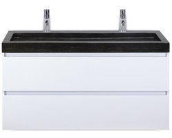 Maxx XL Badmeubelset 120 cm - Wit Hoogglans - Wastafel Lucca Enkel 2 Kraangaten