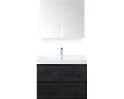 Maxx XL Badmeubelset 80 cm - Black Oak - Wastafel Just 1 Kraangat met Spiegelkast