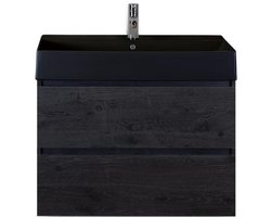 Maxx XL Badmeubelset 80 cm - Black Oak - Wastafel Kube Zwart 1 Kraangat