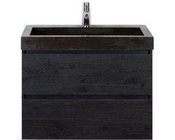 Maxx XL Badmeubelset 80 cm - Black Oak - Wastafel Lucca 1 Kraangat