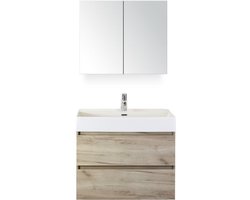 Maxx XL Badmeubelset 80 cm - Craft Oak - Wastafel Kube 1 Kraangat met Spiegelkast