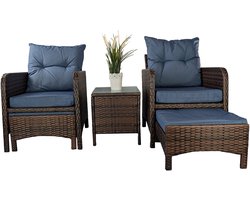 MaxxGarden Bistroset - 5-delige Tuinset - 2 Tuinstoelen - Loungestoelen - Inclusief voetenbank en tafel - Blauw