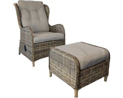 MaxxGarden Bistroset - 5-delige Tuinset - 2 Tuinstoelen - Loungestoelen - Inclusief voetenbank en tafel - Bruin