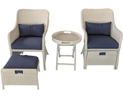 MaxxGarden Bistroset - 5-delige Tuinset - 2 Tuinstoelen - Loungestoelen - Inclusief voetenbank en tafel - Grijs