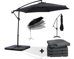 MaxxGarden Deluxe - Duurzame zweefparasol - Ø300 cm - Inclusief vulbare tegels en kruisvoet - 3 meter doorsnede - Zwart - Hoes inbegrepen