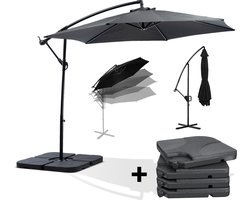 MaxxGarden Deluxe - Duurzame zweefparasol - Ø300 cm - Inclusief vulbare tegels & hoes - 3 meter doorsnede - Antraciet