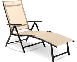 MaxxGarden Ligbed - voor tuin en zwembad - verstelbare rugleuning - 190x58x85 cm - creme