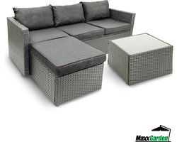 MaxxGarden Loungeset – Rattan Hoekset - 4 persoons - incl. salontafel - Grijs
