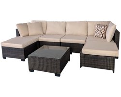 MaxxGarden Loungeset - Tuinbankstel - 6-Persoons Hoekbank - Tuinset Inclusief Tafel & Kussens - Bruin/Beige