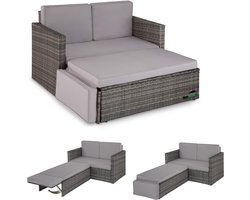 MaxxGarden Loungestoel - Zitbank met Voetsteun - Lounge Stoel Buiten - Zitbank incl. Kussens en Poef - Bruin - 119cm
