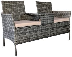MaxxGarden Luxe tuinbank - 2-zit Bistroset met ingebouw tafeltje - Metaal - 138x61x81 cm - Rattan