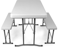 MaxxGarden Picknicktafel inklapbaar - Biertafel met banken - Vouwtafel + 2 vouwbare zitbanken - WIT- 105 cm
