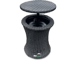 MaxxGarden Rattan Bijzettafel - Cool-bar - Ingebouwde Ijsemmer met deksel - Bijzet tafel Rond Buiten - Rattan - 42x54cm - Zwart