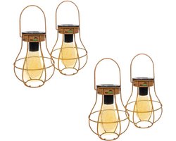 MaxxGarden Tuinverlichting op Zonne Energie - set van 4St. - Solar tuinverlichting - Tafellamp en wandmodel - Verlichting op Zonnenergie - LED buitenverlichting Met Sensor - Roestkleurig