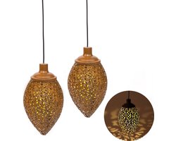 MaxxGarden Tuinverlichting op Zonne Energie - Solar Hangende Lantaarn Set 2St.- Lantaarn - Solar Tuinverlichting - Verlichting op Zonnenenergie - LED Buitenverlichting Met Sensor - Roestkleurig