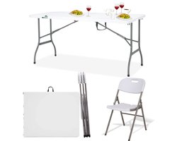 MaxxGarden Vouwtafel - Campingtafel - Inklapbare Picknickset - Campingset met 4 stoelen - 152cm - Wit