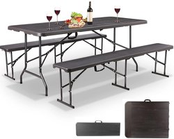 MaxxGarden Vouwtafel - inklapbare picknickset - inklapbare tafel- Plooitafel - 2 zitbanken - Rotan look - zwart