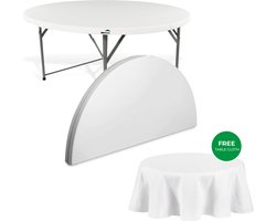 MaxxGarden Vouwtafel - Klaptafel - Plooitafel - Opvouwbare ronde tuin tafel - 120x74 cm - Wit