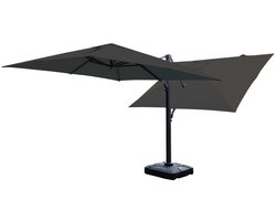 MaxxGarden Zweefparasol Dubbel - Tuin en Terras Parasol - Double Roma 300x300cm - Antraciet - Incl. Betonnen Parasolvoet 120KG