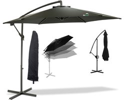 MaxxGarden Zweefparasol - tot 8 Personen - Ø300cm - Waterdicht - met Kruisvoet - Ronde parasol - Zwart - Incl. Hoes
